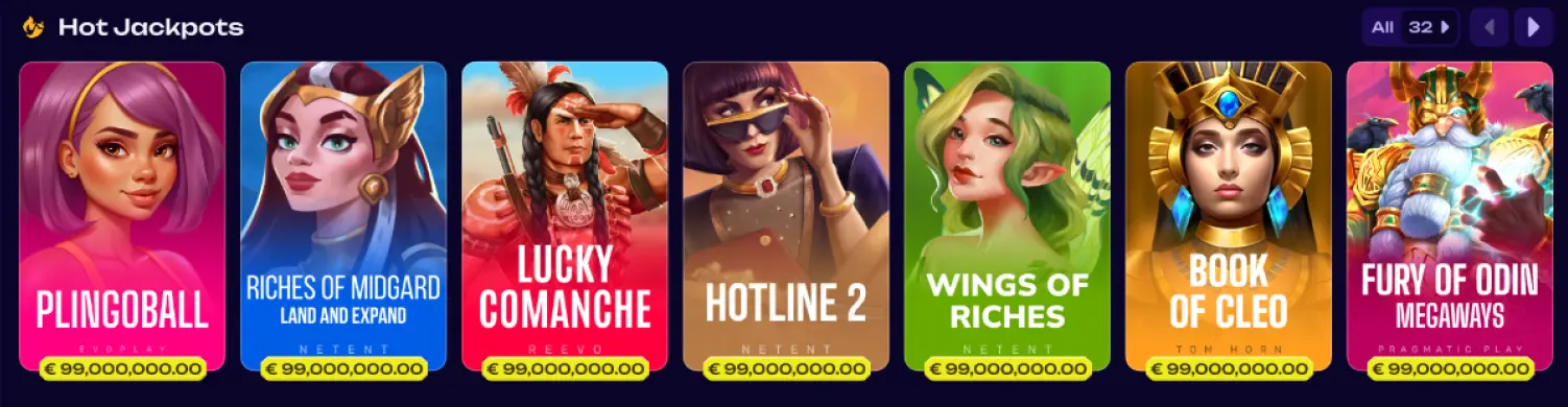 Hot Jackpots mit beliebten Slot-Spielen und maximalen Gewinnsummen bis zu 99.000.000 €